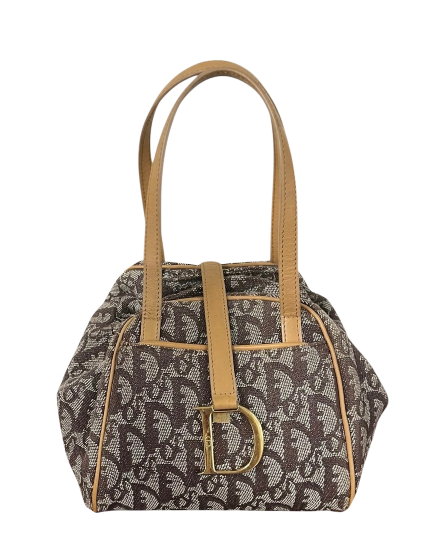 Dior Vintage Brown Trotter Monogram Mini Origami Top Handle Bag
