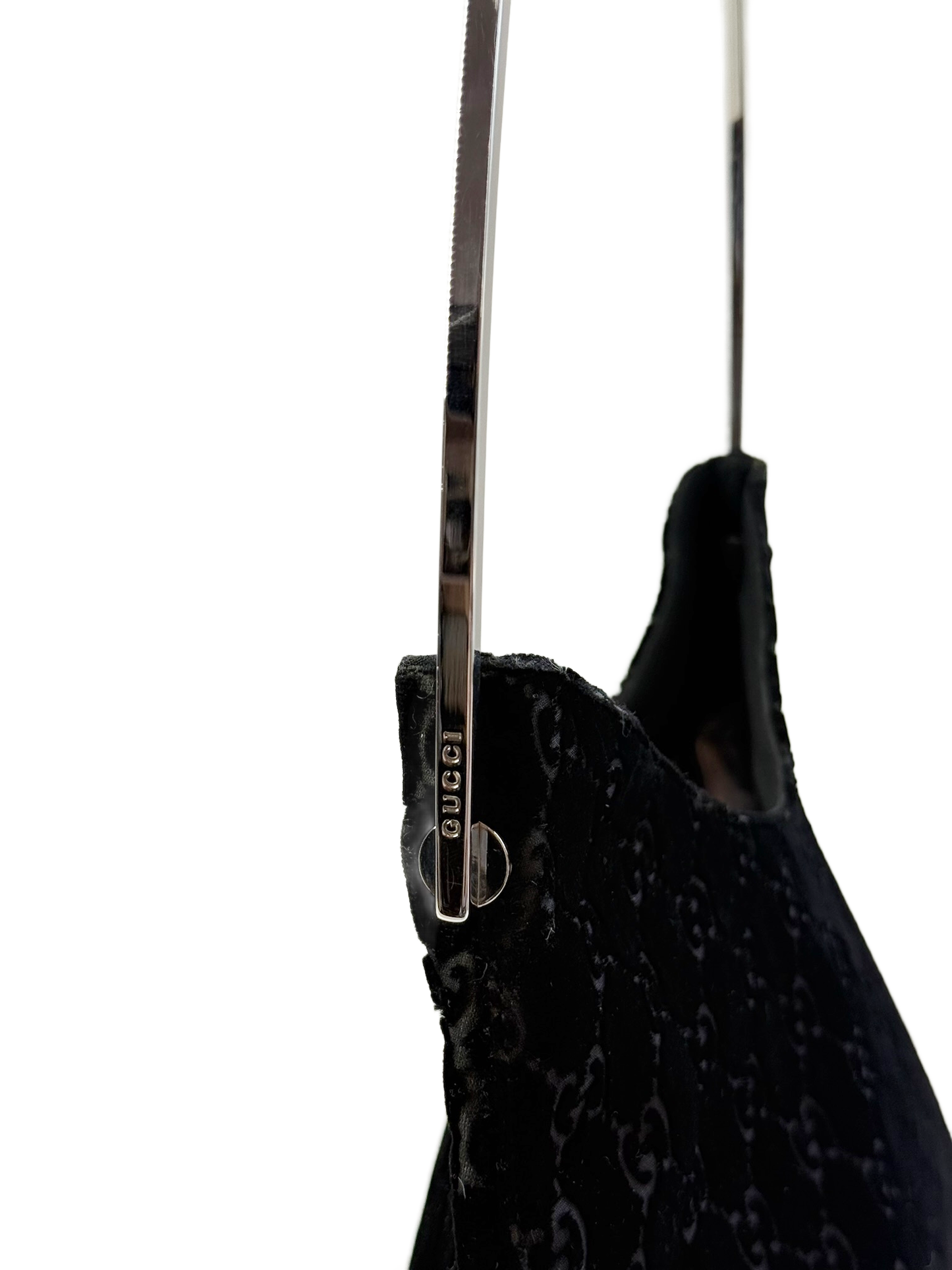 Gucci by Tom Ford Vintage Black Velour GG Monogram Metal Handle Bag