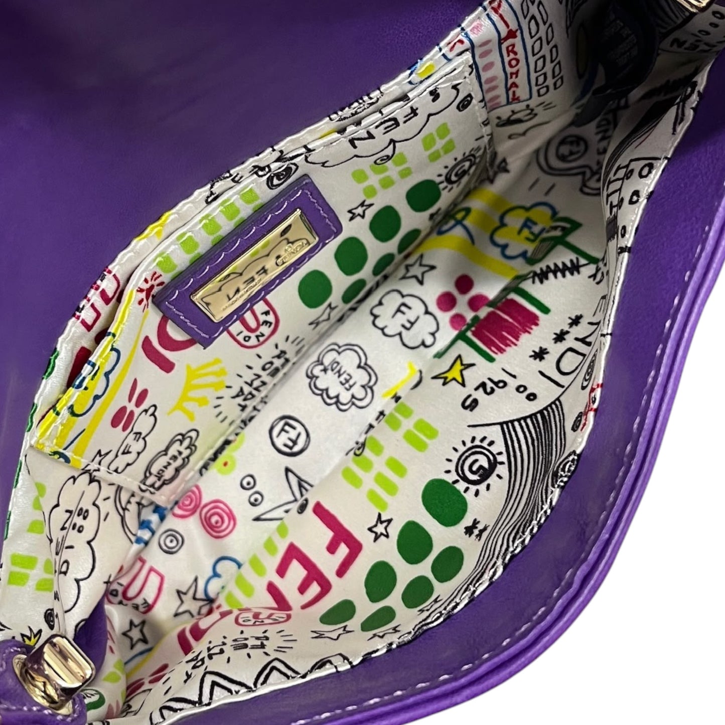 Fendi Purple Embossed Nappa Leather Logo Mini Shoulder Baguette Bag