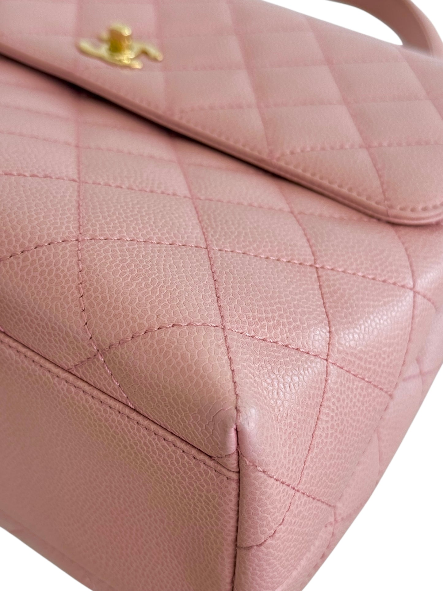 Chanel Vintage 00s Sakura Pink Quilted Caviar Leather Medium Kelly Top Handle Classic Flap Bag