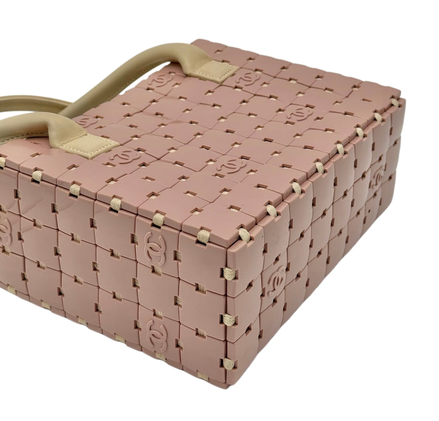 Chanel Vintage 00s Pink Acrylic CC Puzzle Piece Small Top Handle Tote Bag