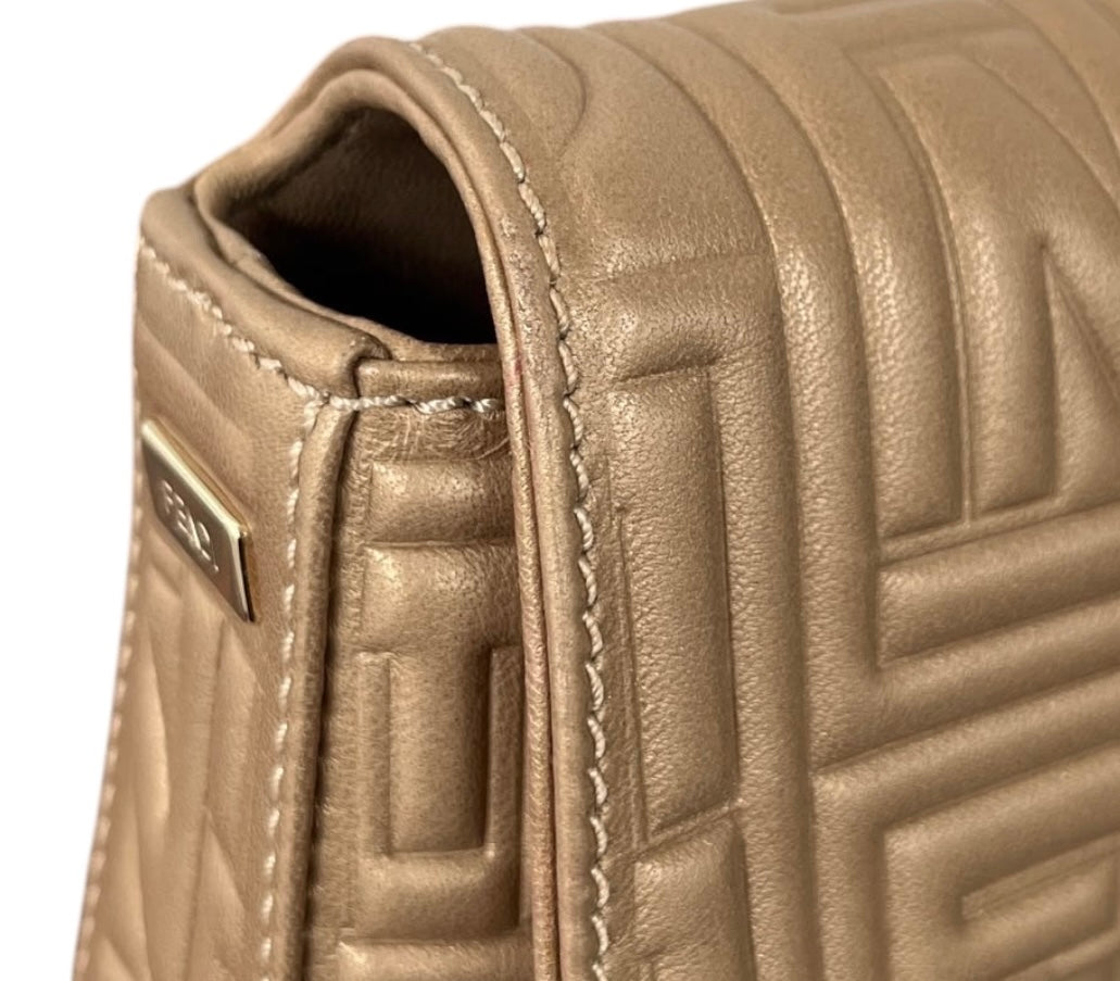 Fendi Metallic Gold Nappa Embossed Leather Shoulder Baguette Bag