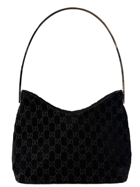 Gucci by Tom Ford Vintage Black Velour GG Monogram Metal Handle Bag
