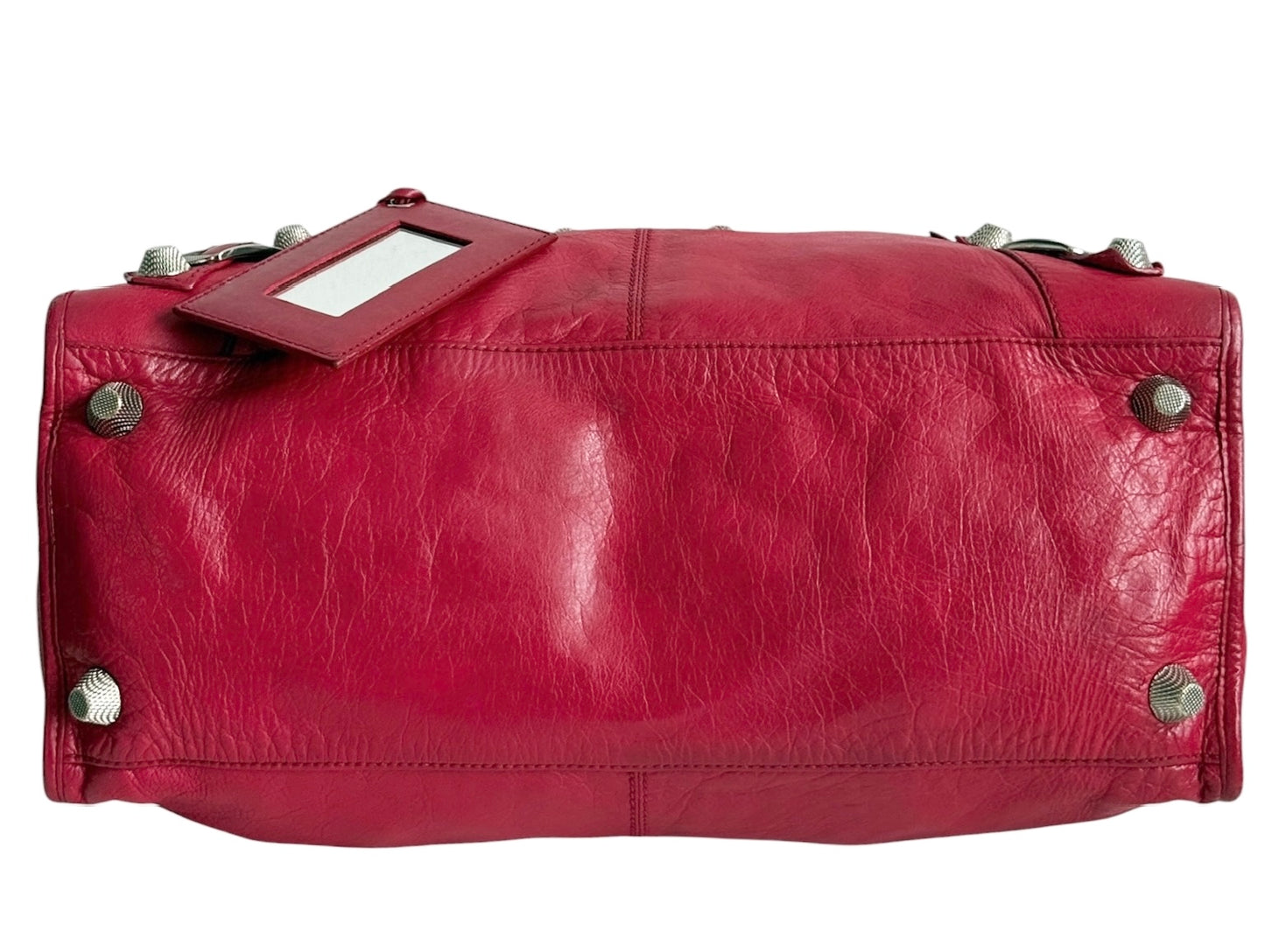 Balenciaga Rubisse Red Leather Giant 21 Silver Work Motocross City Bag