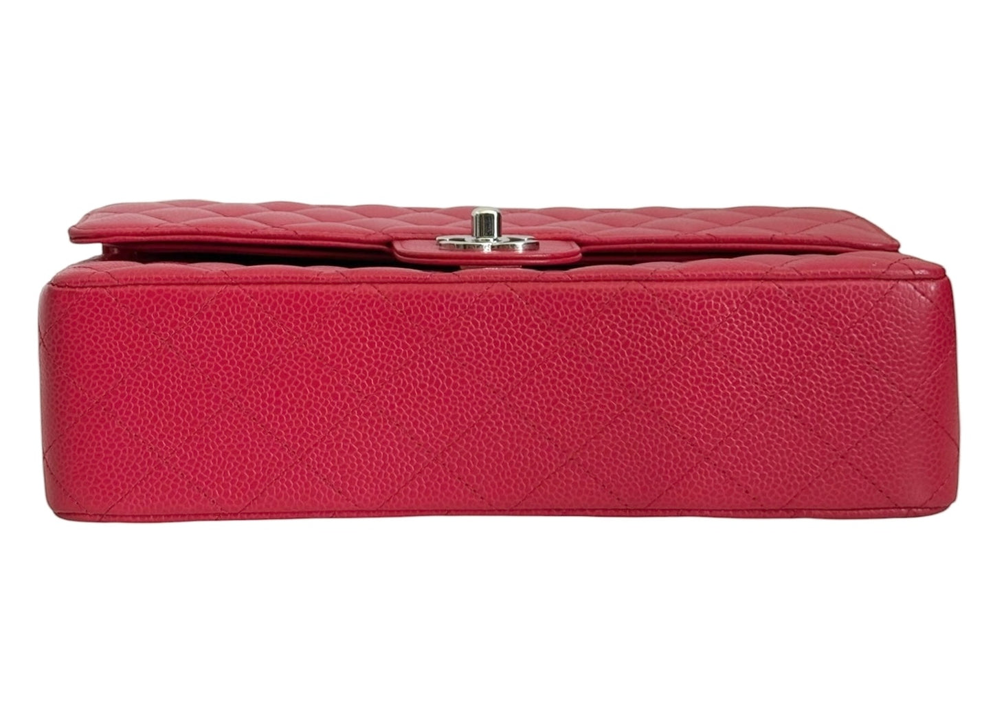 Chanel Vintage 00s Hot Fuchsia Pink Quilted Caviar Medium Classic Double Flap Bag Flap with Silver Hardware