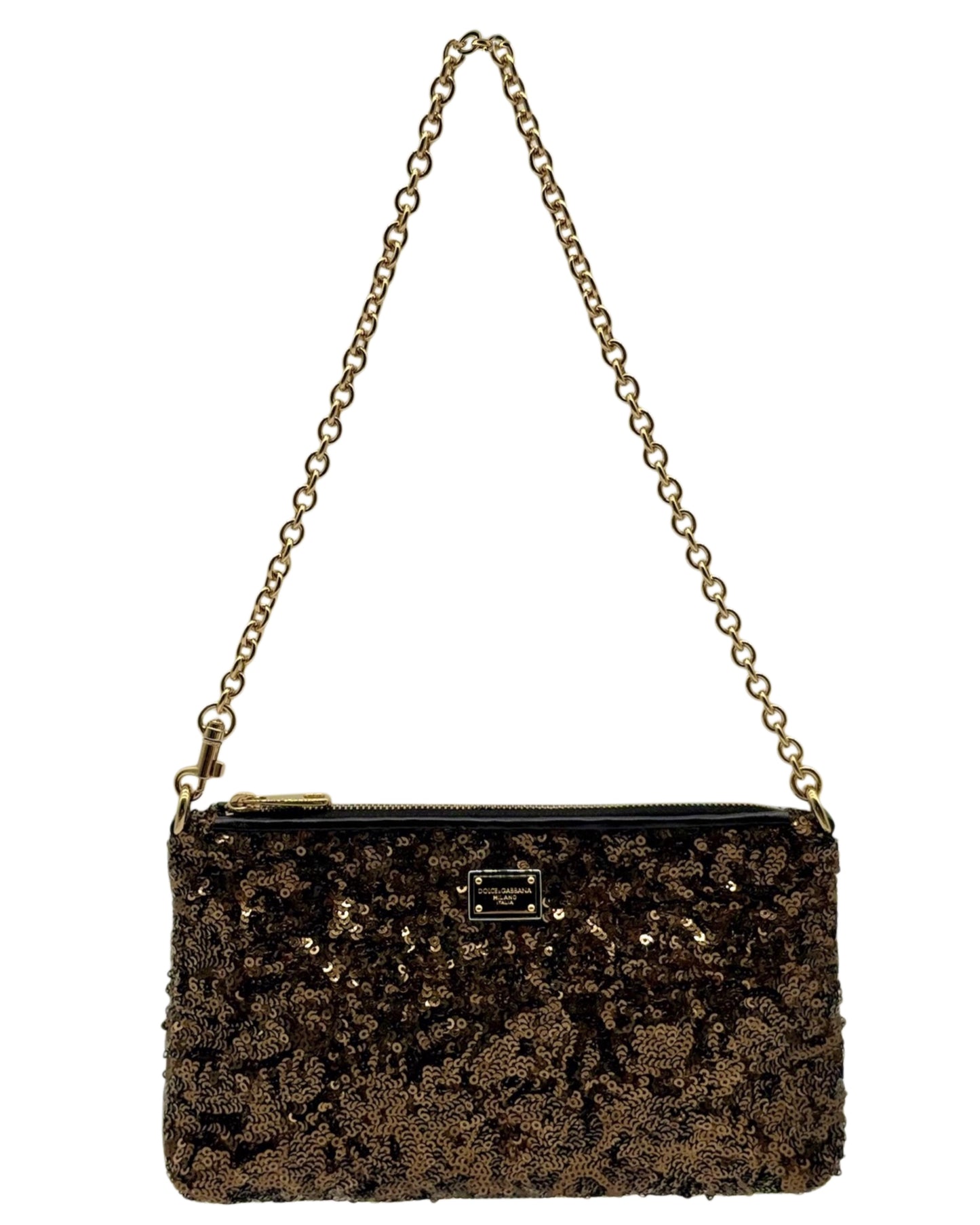 Dolce & Gabbana Vintage Bronze Sequin Gold Chain Small Pochette Shoulder Bag