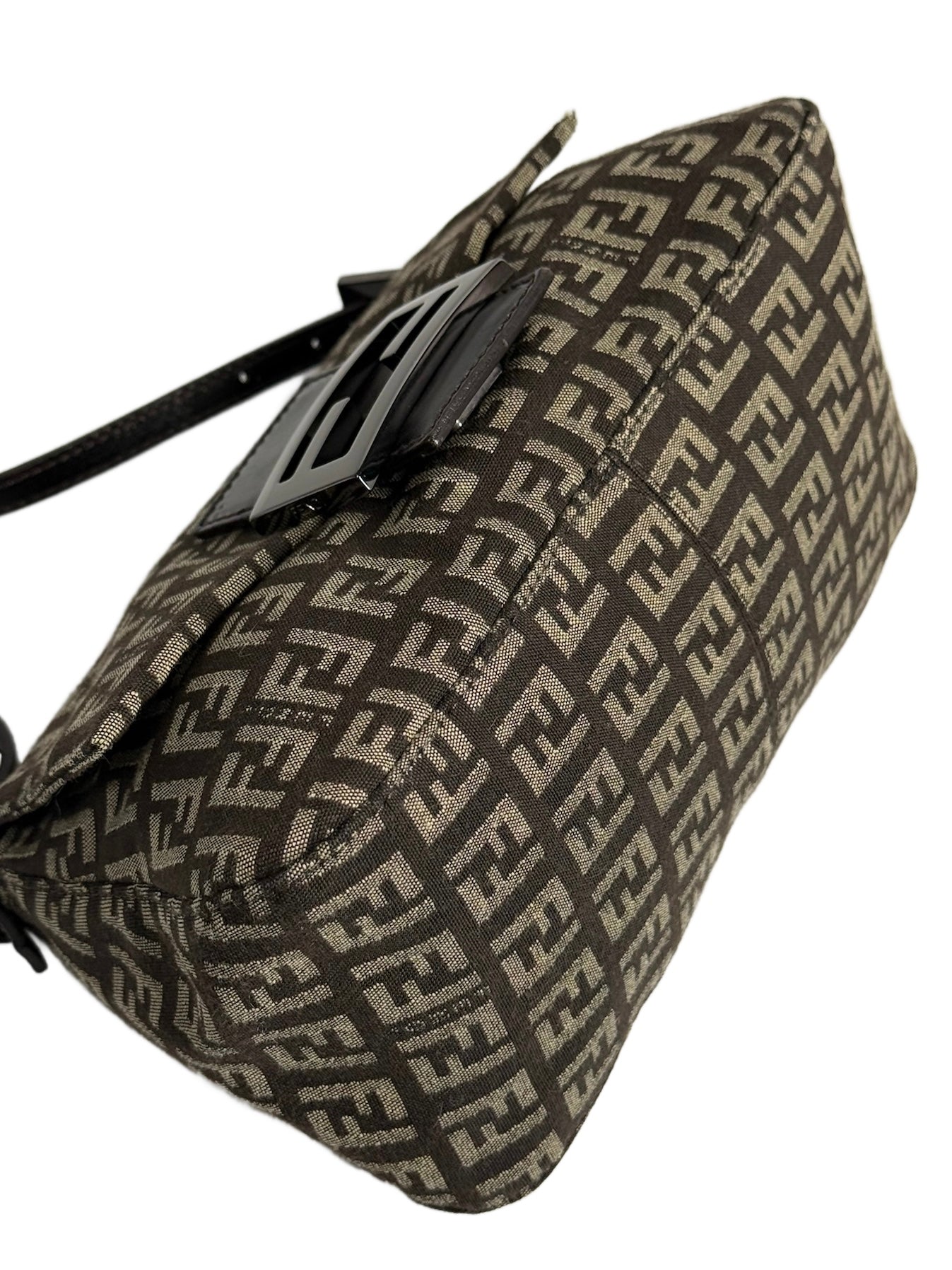 Fendi Vintage Dark Brown Mini Zucchino Zucca Monogram Mini Mamma Baguette Shoulder Bag