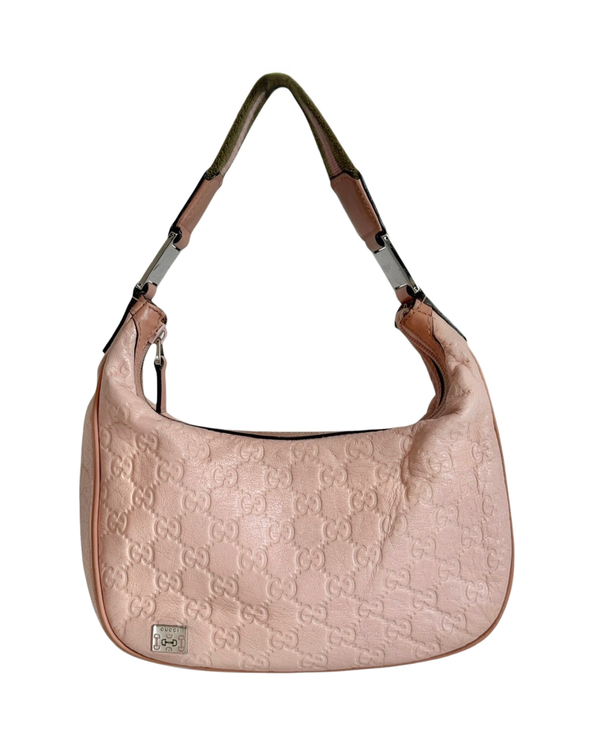 Gucci Vintage Light Pink GG Monogram Embossed Leather Small Shoulder Bag