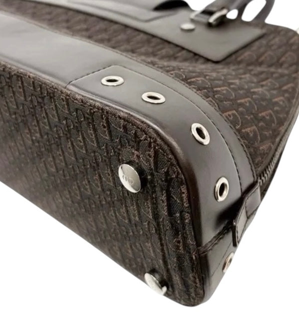 Dior Vintage 2002 Dark Brown Trotter Monogram Street Chic Top Handle Bag