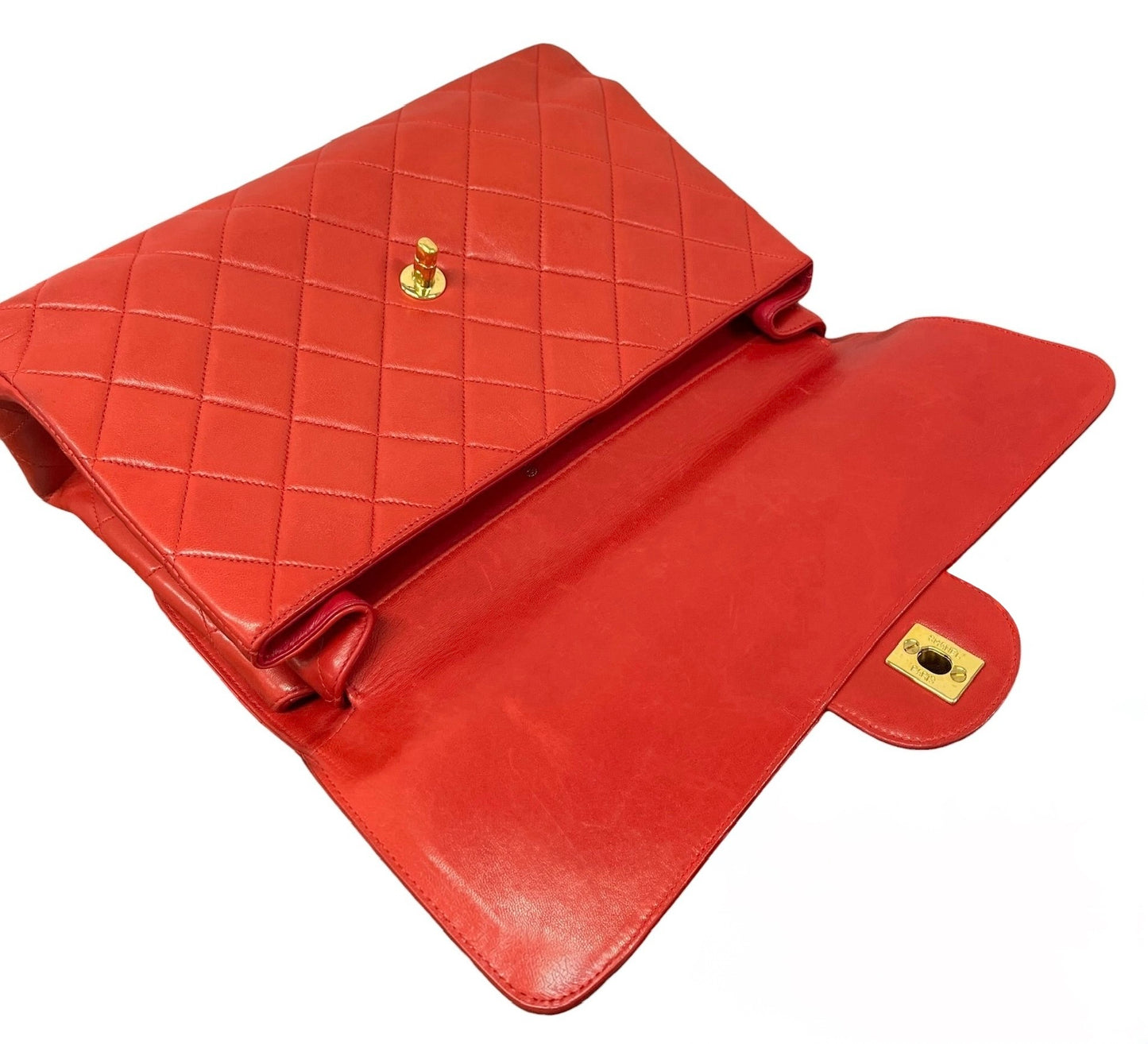 Chanel Vintage 90s Red Quilted Lambskin Maxi Two-Faced Double Sided Classic Flap Bag with 24K GPHW 