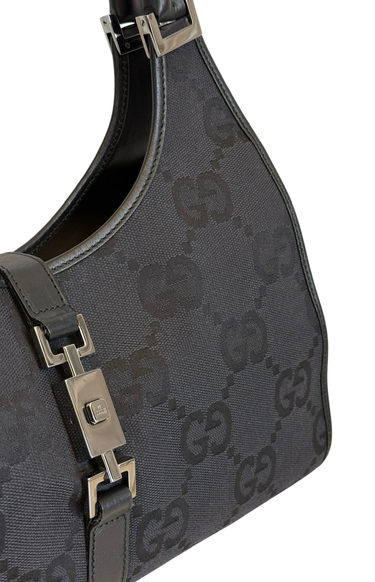 Gucci Vintage Black Jumbo GG Monogram Medium Jackie Shoulder Bag