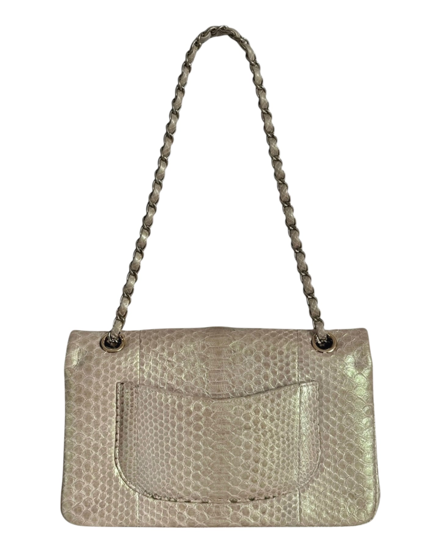 Chanel Iridescent Beige & Pink Python Classic Medium Double Flap Bag with Champagne Gold Hardware 
