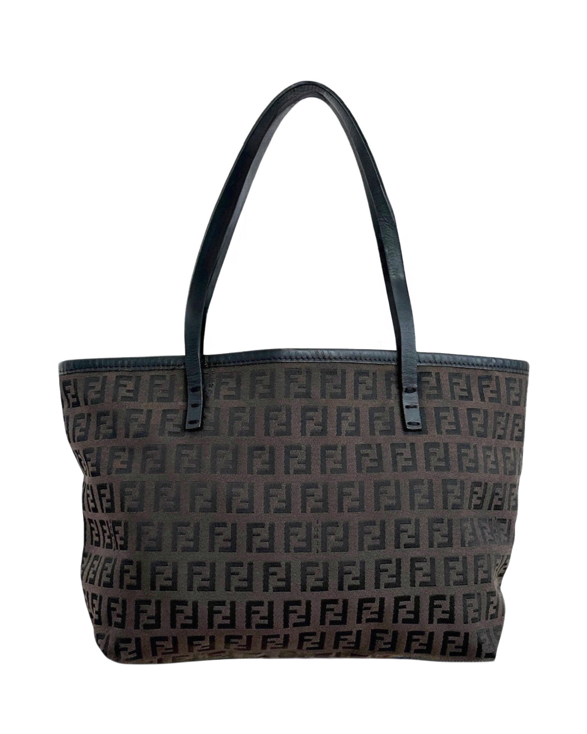 Fendi Vintage Dark Brown & Black Zuccchino Zucca Monogram Mini Small Shoulder Tote Bag