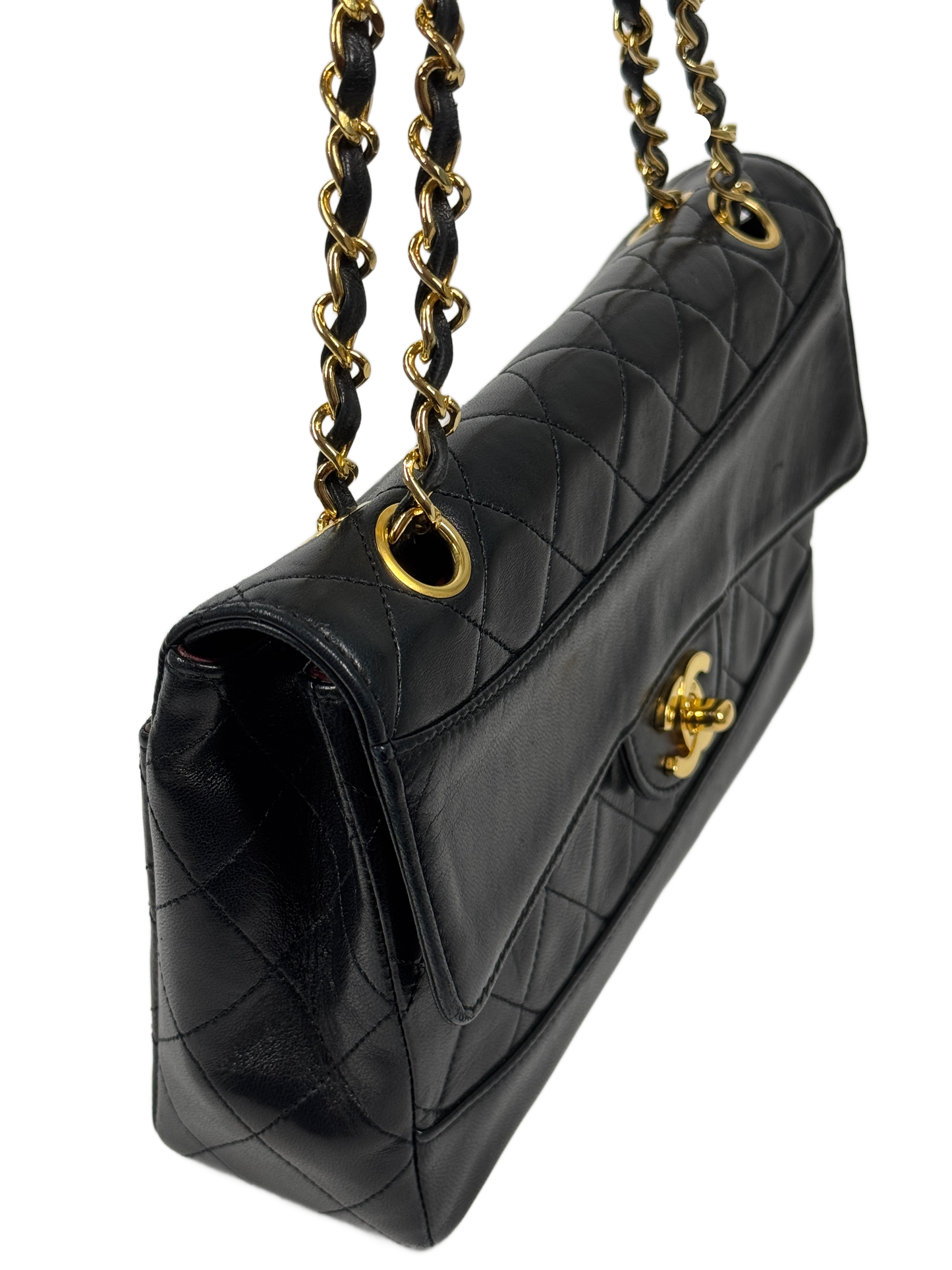 Chanel Vintage 80s/90s Black Quilted Lambskin Medium Classic Flap Bag with Pouch w 24K Gold Plated Hardware