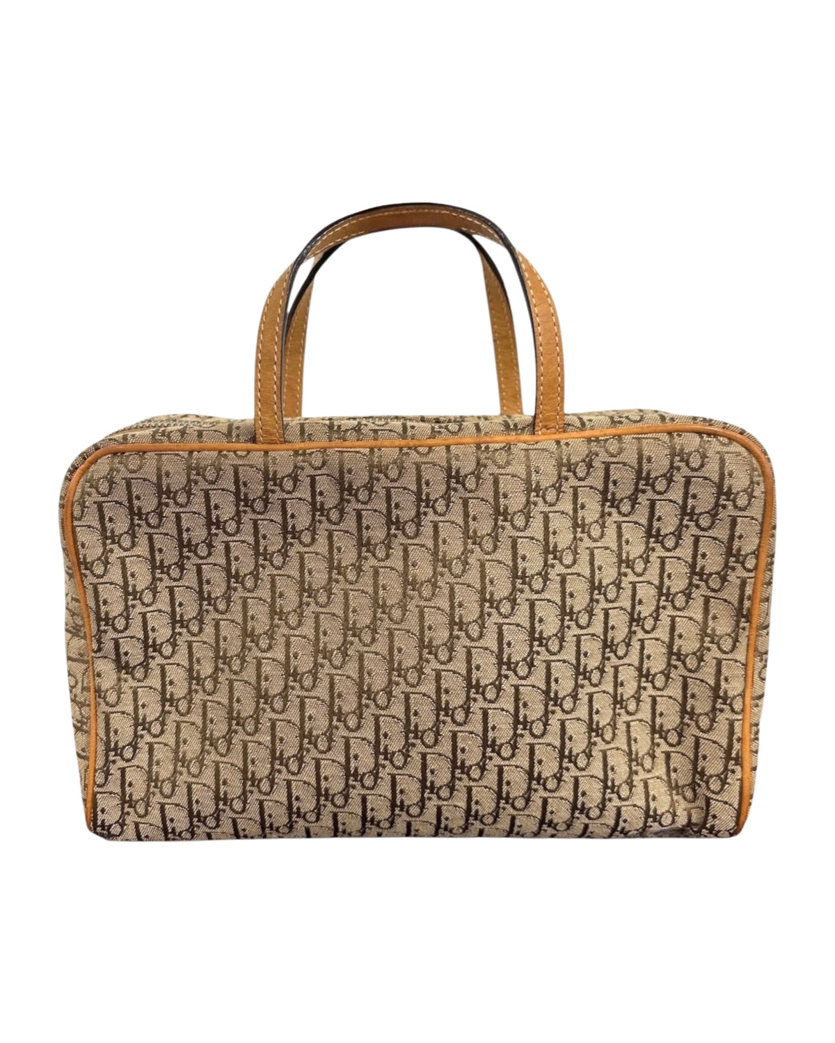 Dior Vintage 2003 Brown Trotter Monogram Canvas Top Handle Cosmetic Toiletry Bag