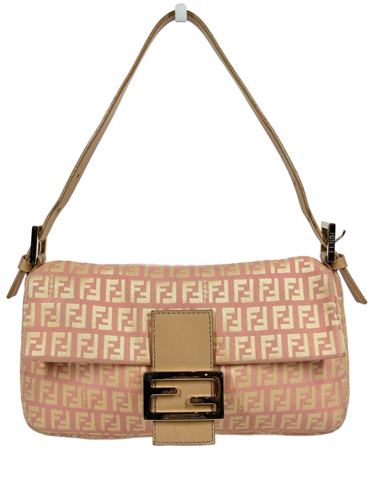 Fendi Vintage Pink & Yellow Zucca Monogram Shoulder Baguette Bag