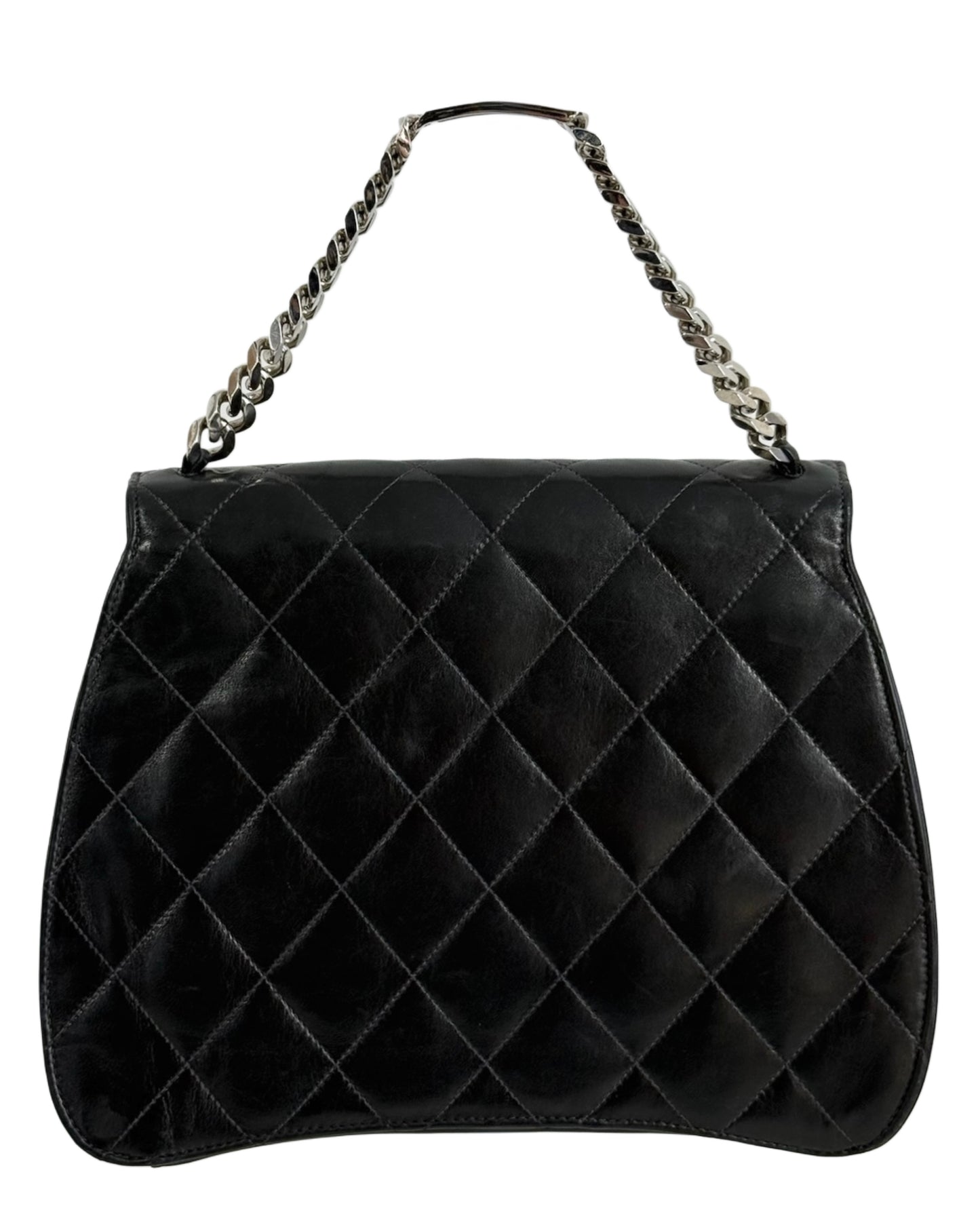 Chanel Vintage 90s Black Quilted Lambskin Patent CC Logo Bracelet Bag
