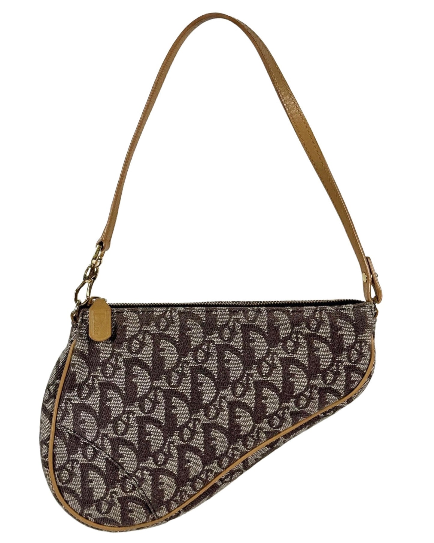 Dior Vintage 2001 Brown Trotter Monogram Mini Saddle Pochette Shoulder Bag