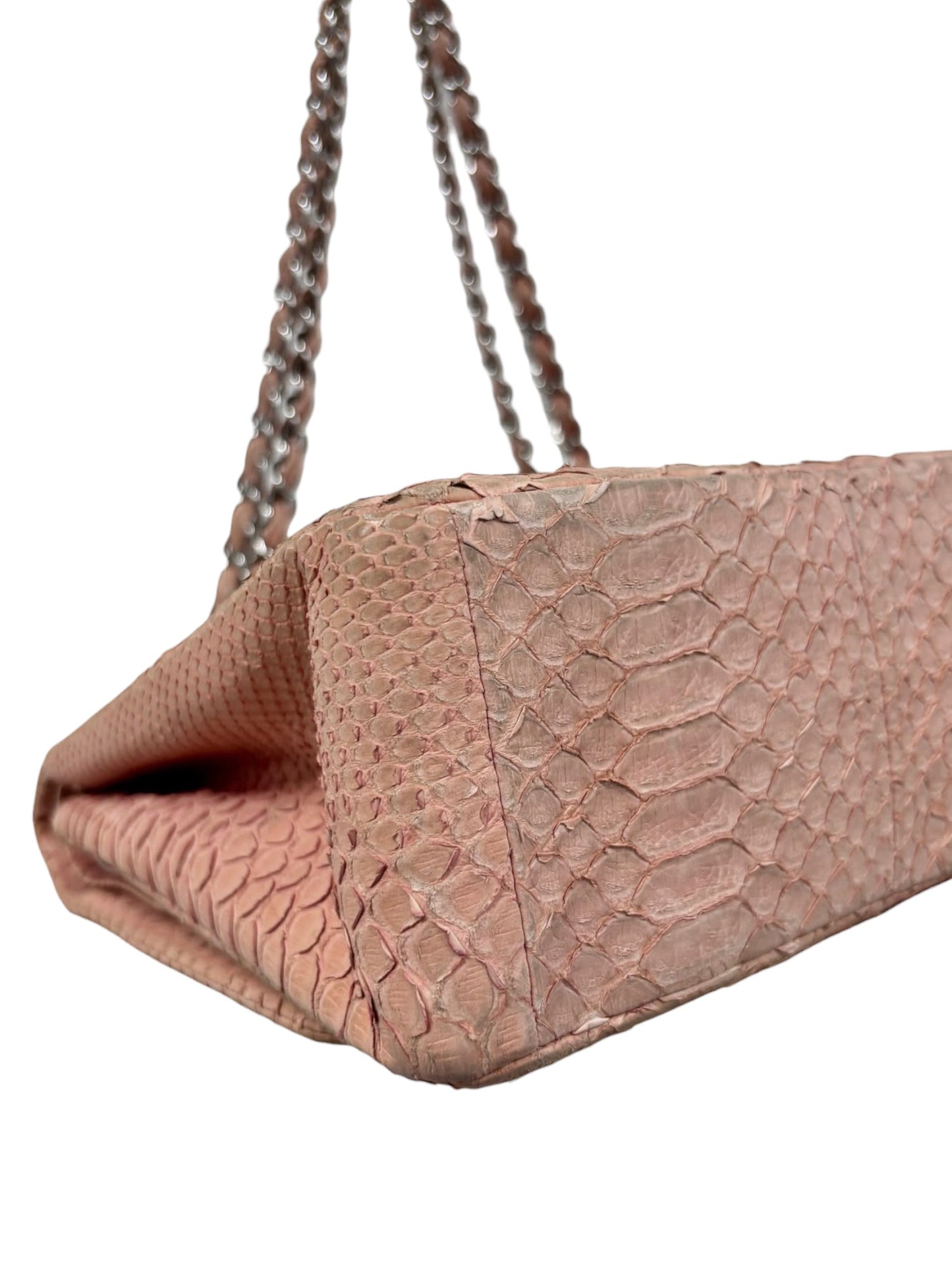 Chanel 2011 Rose Pink Python Classic Jumbo Double Flap Bag with Silver Hardware