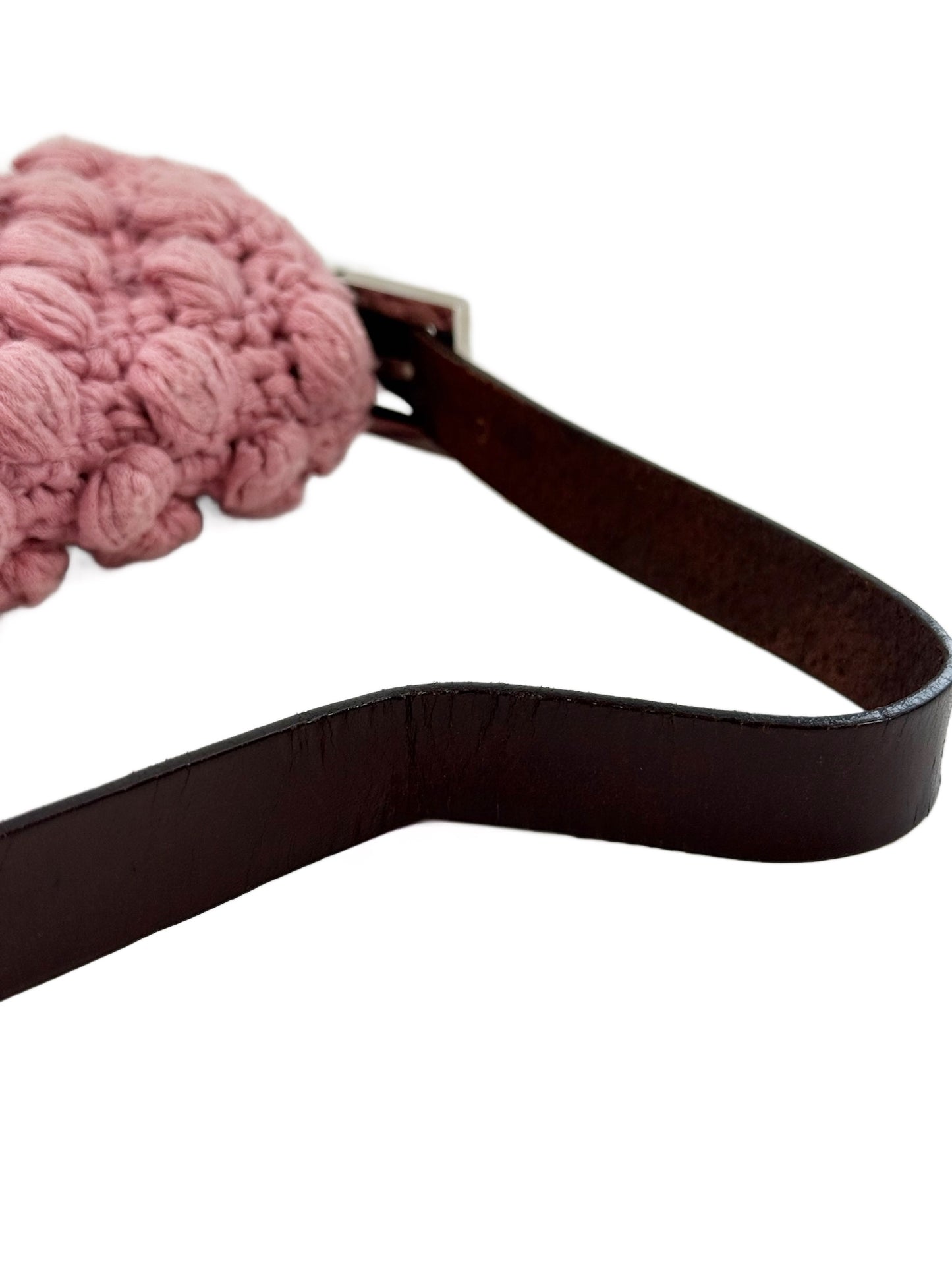 Fendi Vintage Pink Crochet Knit Shoulder Baguette Bag