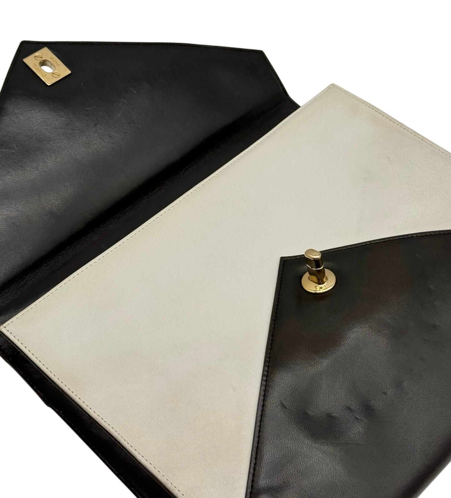 Chanel Vintage 90s Black and White Lambskin Envelope Flap Shoulder Bag w 24K GPHW