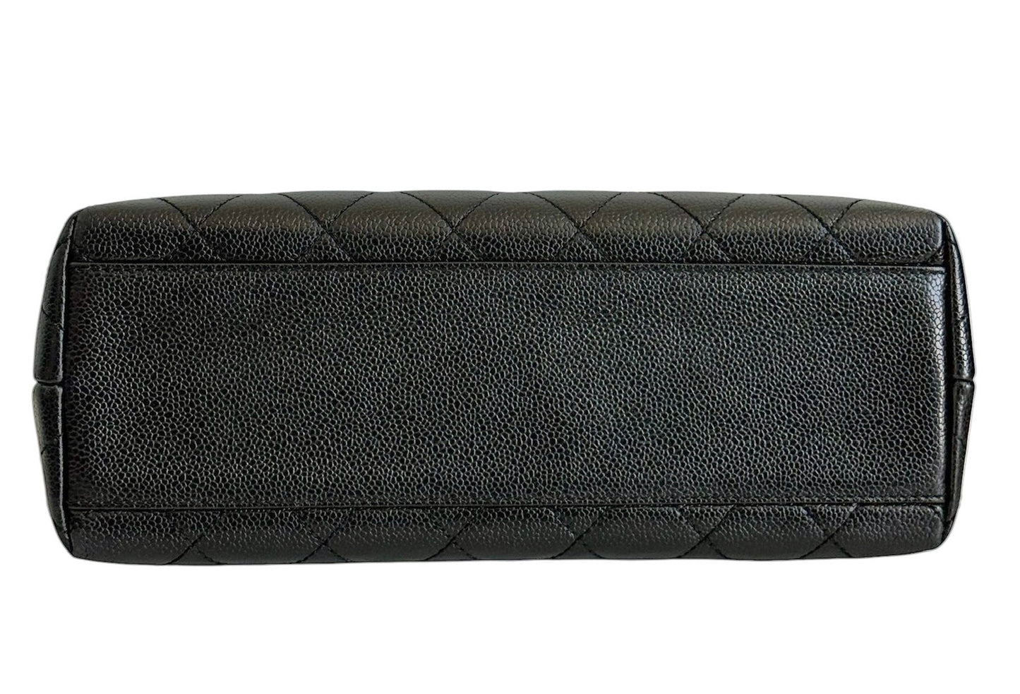 Chanel Vintage 00s Black Quilted Caviar Large Kelly Top Handle Flap Bag with Silver Hardware