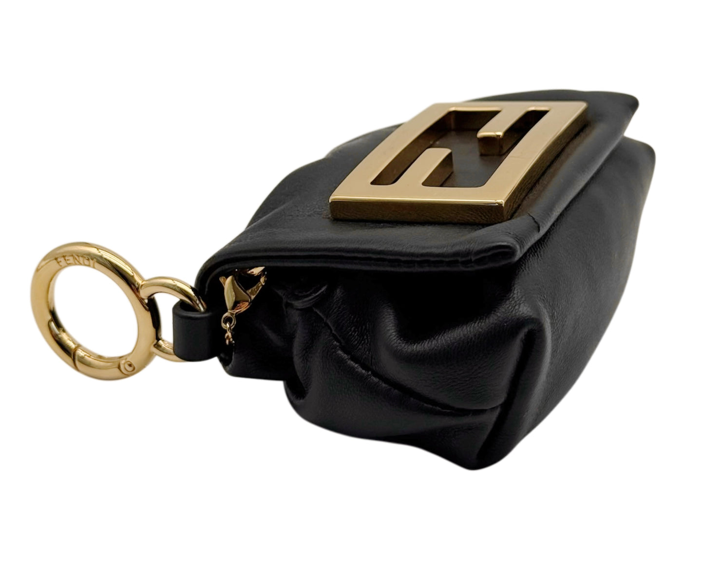 Fendi Black Lambskin Micro Baguette Card Holder Shoulder / Crossbody Key Chain Bag Charm Pouch