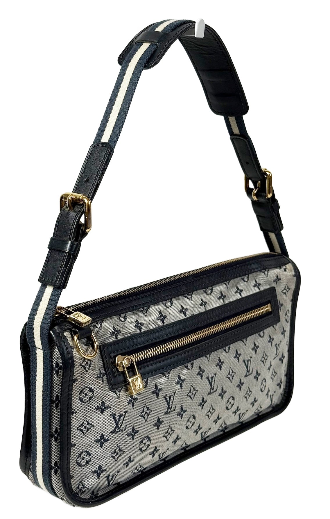 Louis Vuitton Vintage 2004 Navy Blue Mini Lin Monogram Kathleen Pochette Shoulder Bag