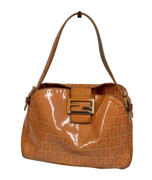 Fendi Vintage Orange Zucchino Patent Leather Shoulder Baguette Bag