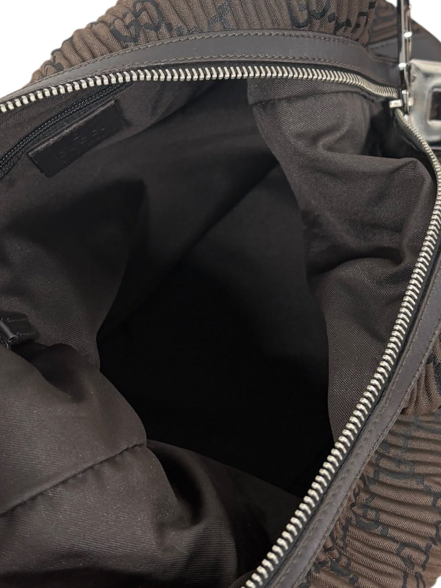 Gucci Vintage Dark Brown Satin Pleated GG Monogram Small Hobo Shoulder Bag