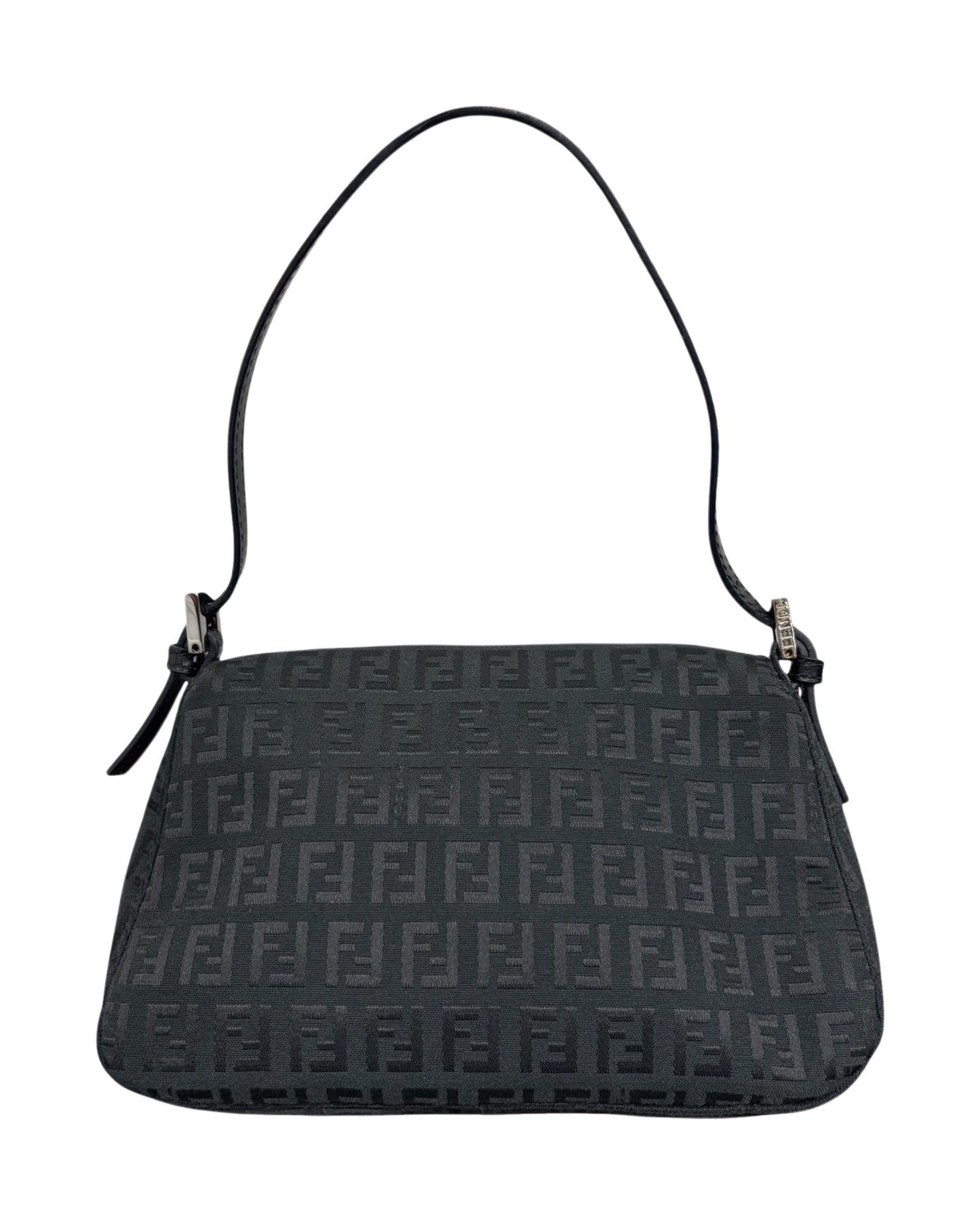 Fendi Vintage Black Zucchino Zucca Monogram Mini Mamma Shoulder Baguette Bag 
