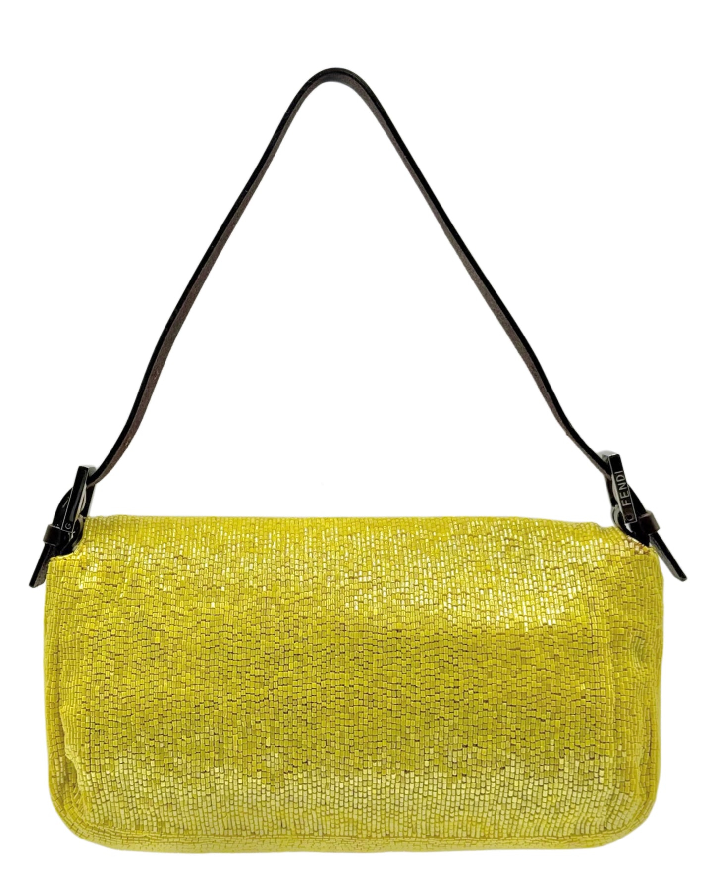 Fendi Vintage Neon Yellow Beaded Baguette Shoulder Bag