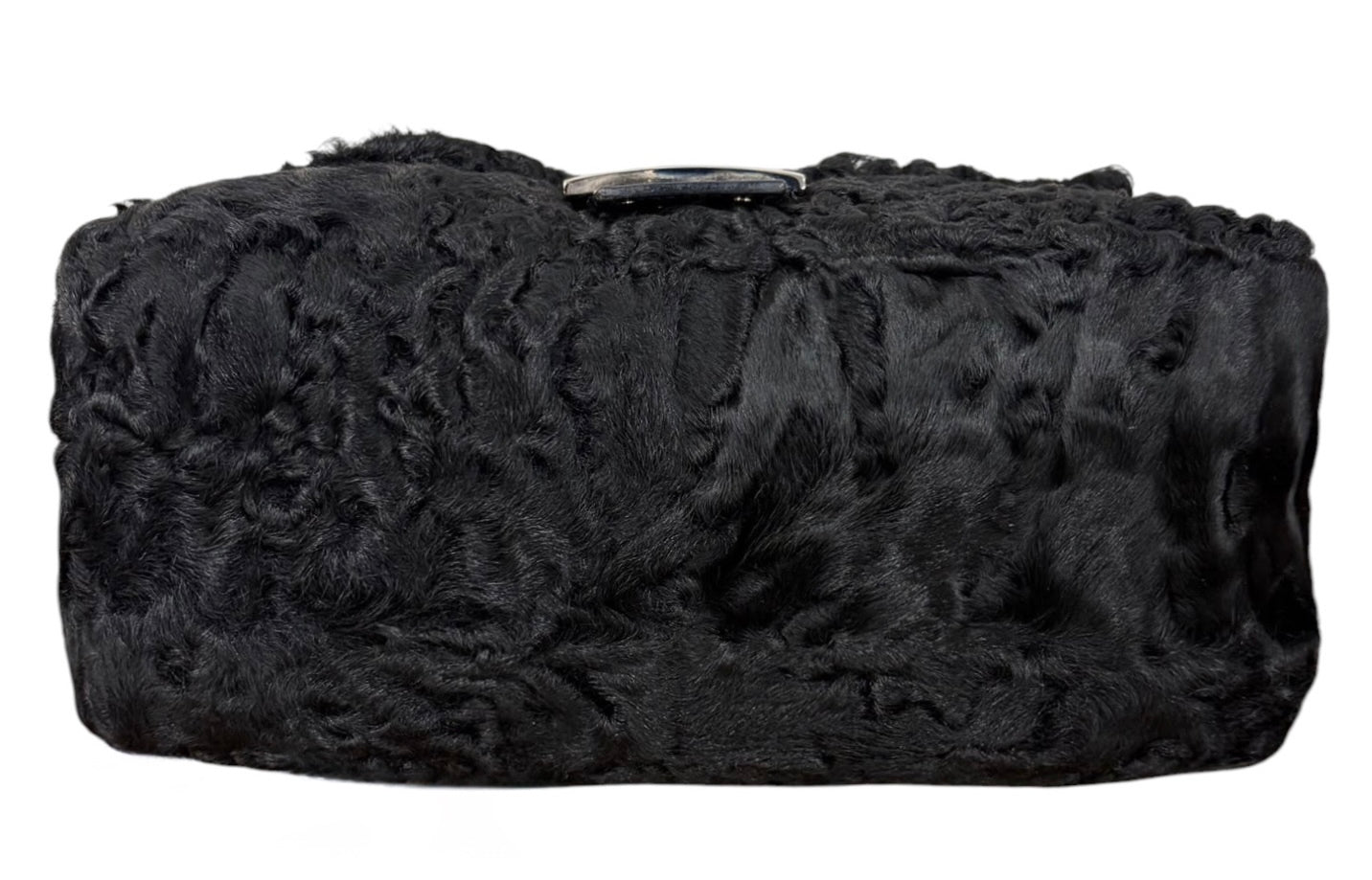 Fendi Vintage Black Astrakhan Persian Lamb Fur Mamma Baguette Shoulder Bag 