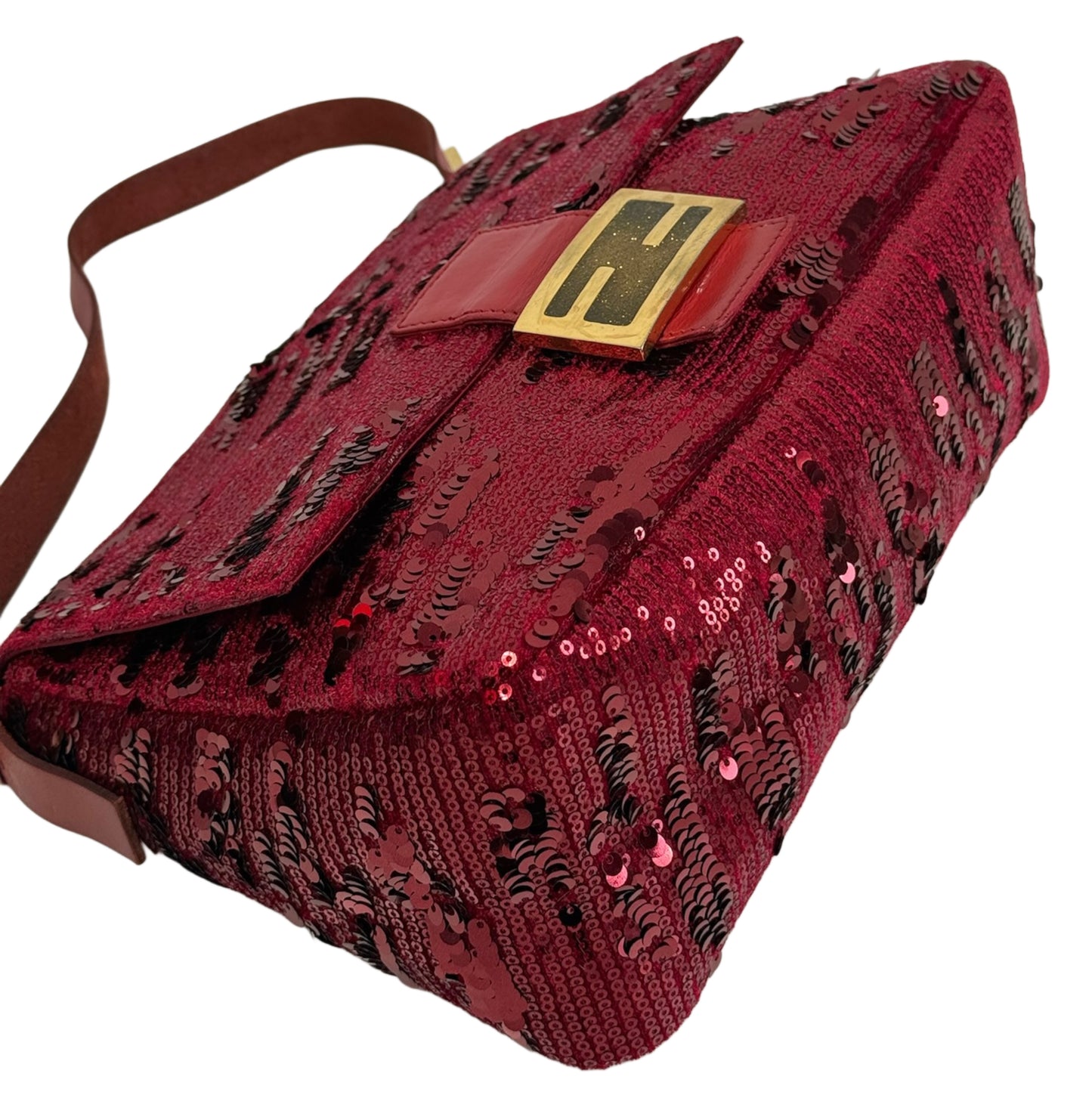 Fendi Vintage Red Sequin Mamma Baguette Shoulder Bag