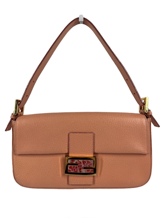 Fendi Vintage Light Pink Leather Quartz Logo Shoulder Baguette Bag