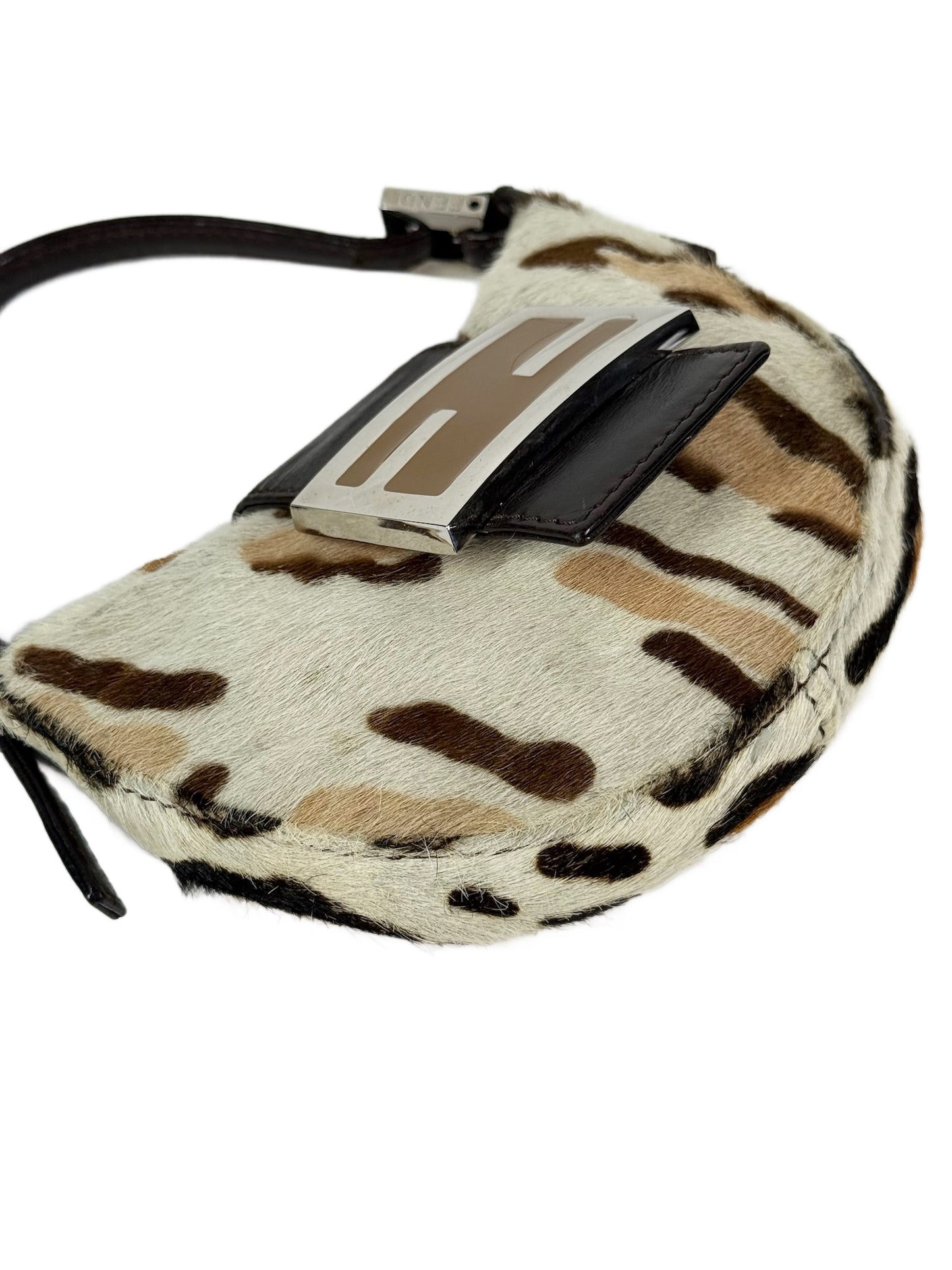 Fendi Vintage White Leopard Print Pony Hair Mini Croissant Baguette