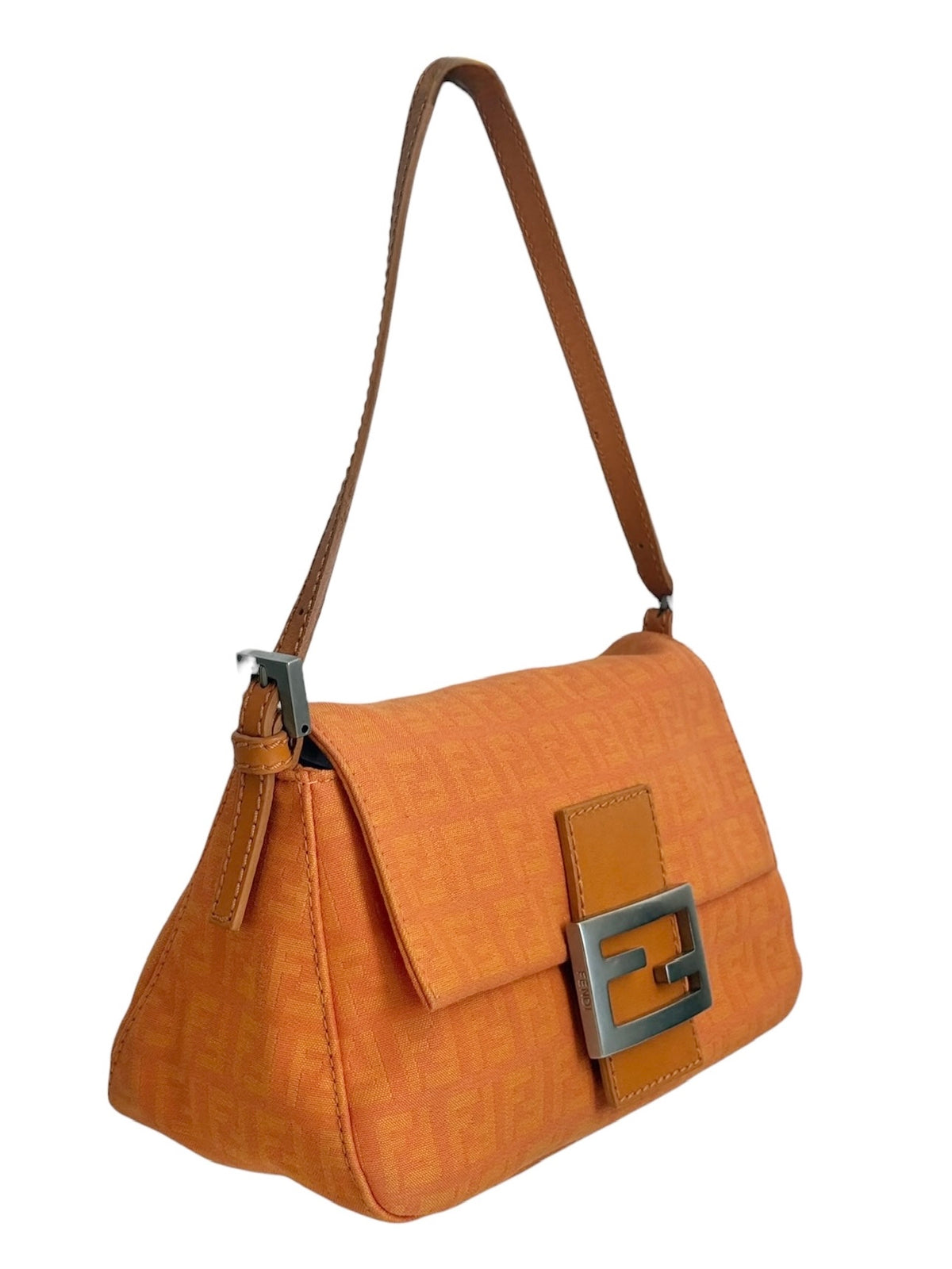 Fendi Vintage Orange Zucchino Zucca Monogram Mini Mamma Shoulder Baguette Bag