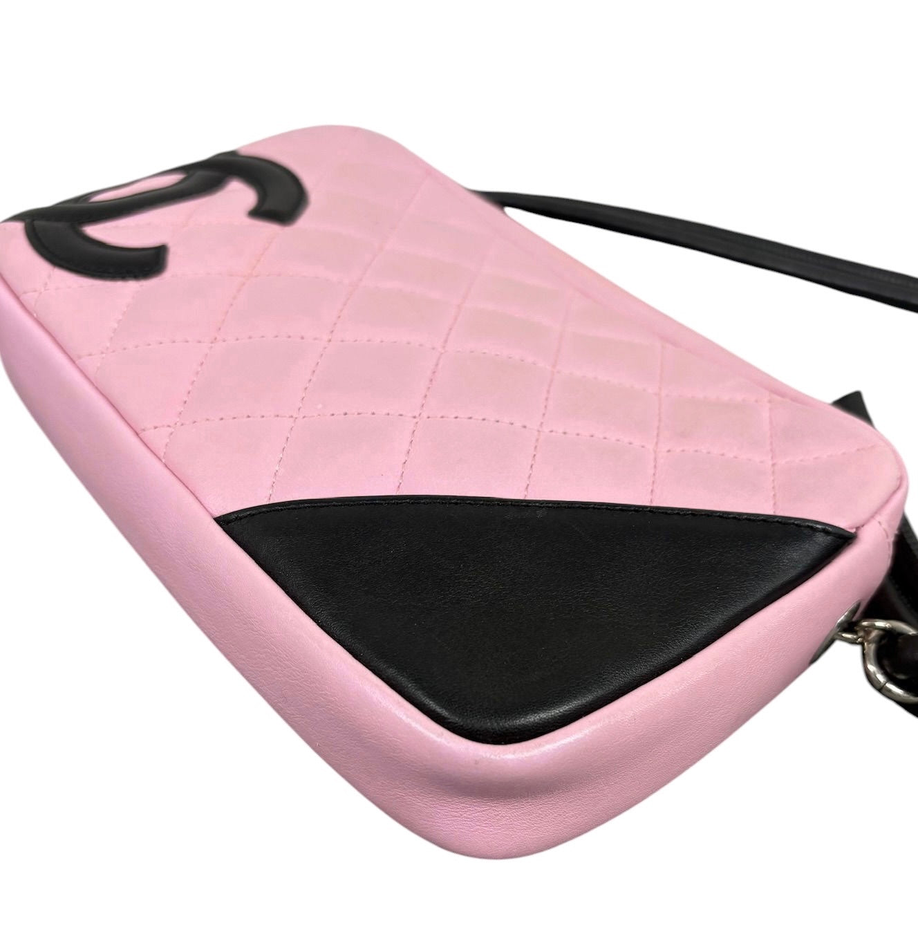Chanel Vintage 00s Pink & Black Quilted Lambskin CC Cambon Pochette Shoulder Bag