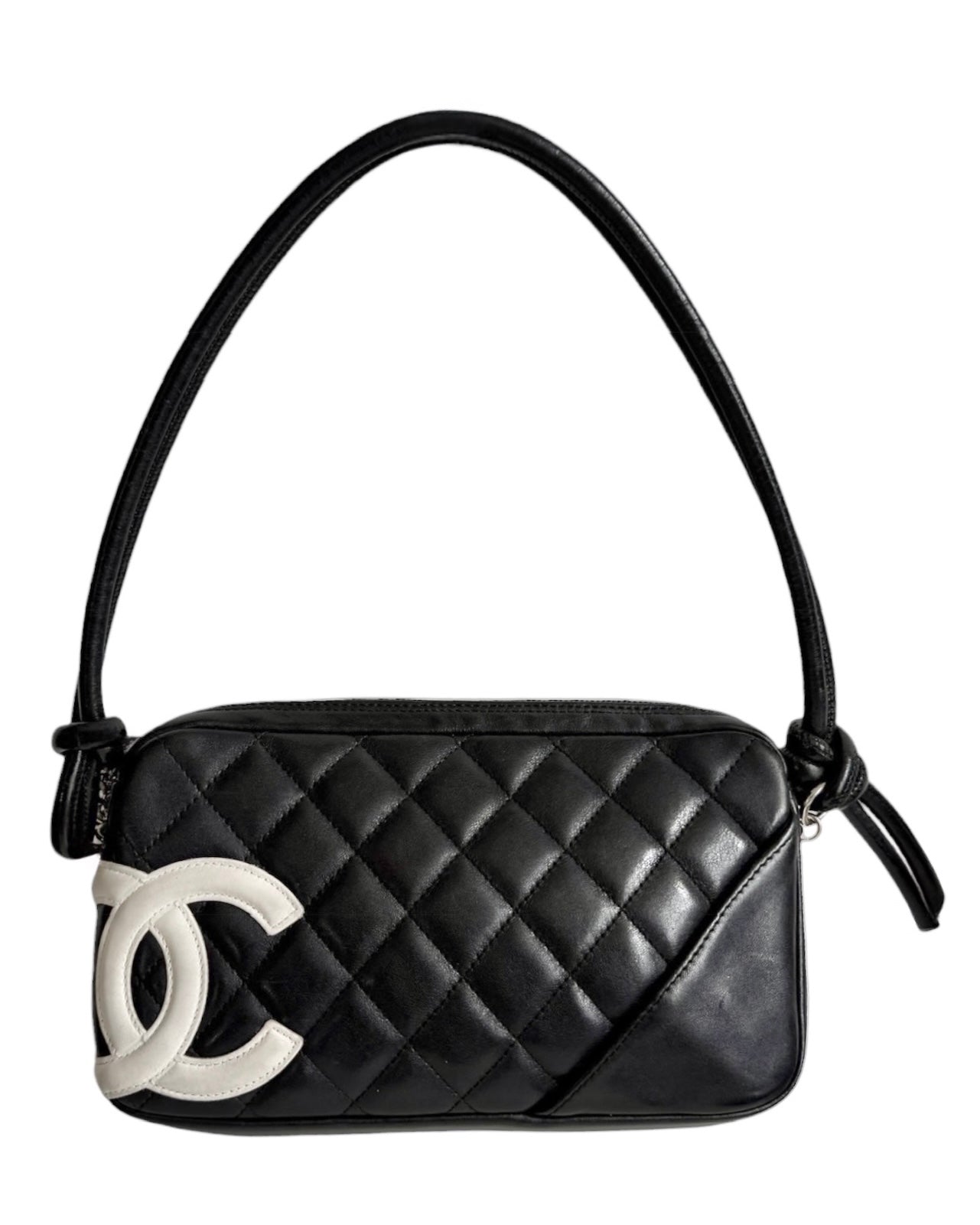 Chanel Vintage 00s Black & White Quilted Lambskin CC Cambon Pochette Shoulder Bag