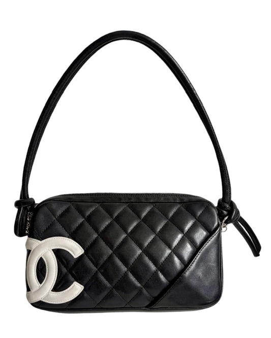Chanel Vintage 00s Black & White Quilted Lambskin CC Cambon Pochette Shoulder Bag