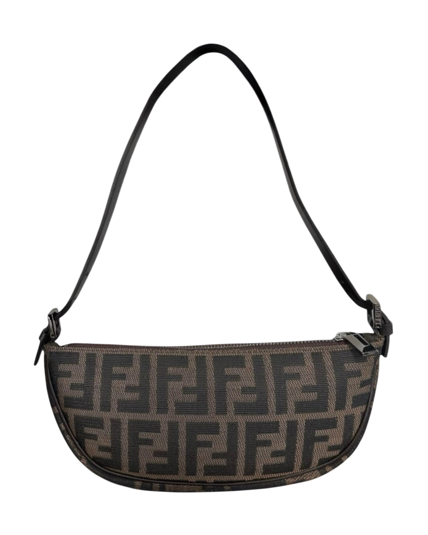 Fendi Vintage Brown Zucca Monogram Medium Half Moon Boat Shoulder Pochette Bag