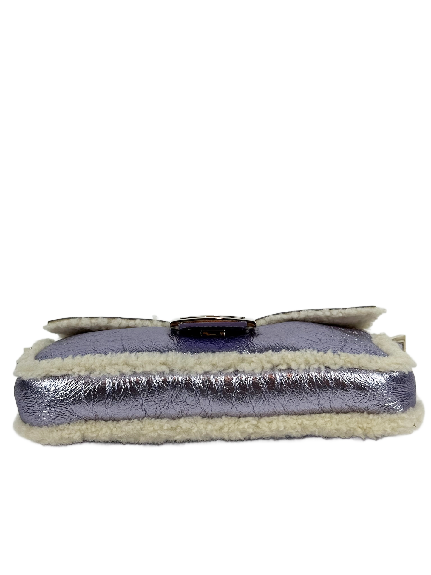 Fendi Metallic Purple Calfskin Shearling Trim Shoulder Baguette