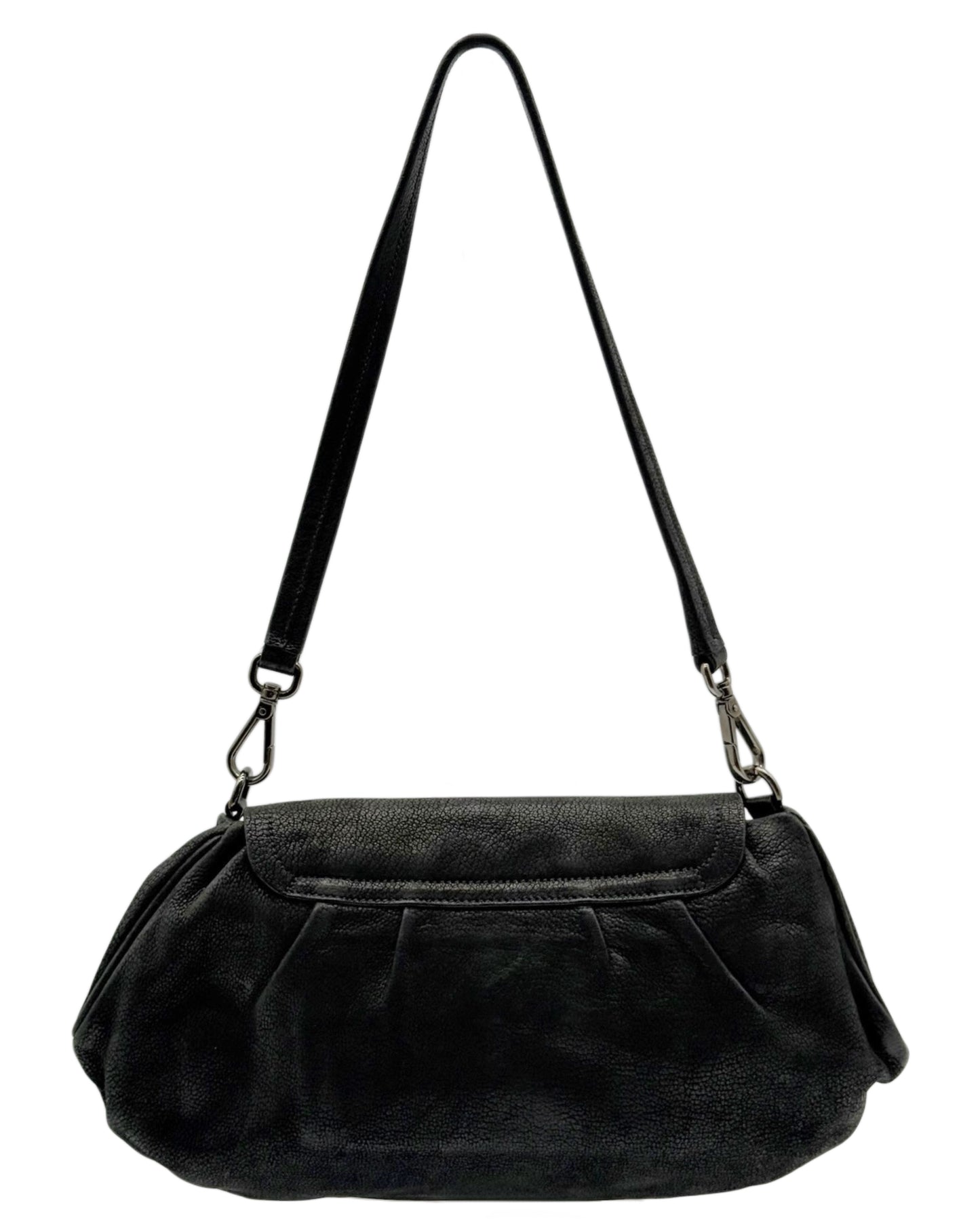 Prada Vintage Black Leather Croc Embellished Small Shoulder Pochette Bag