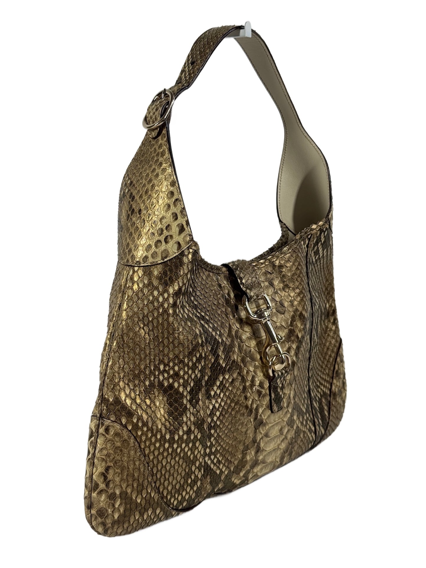 Gucci Vintage Beige Python Snakeskin Leather Large Jackie Hobo Shoulder Bag