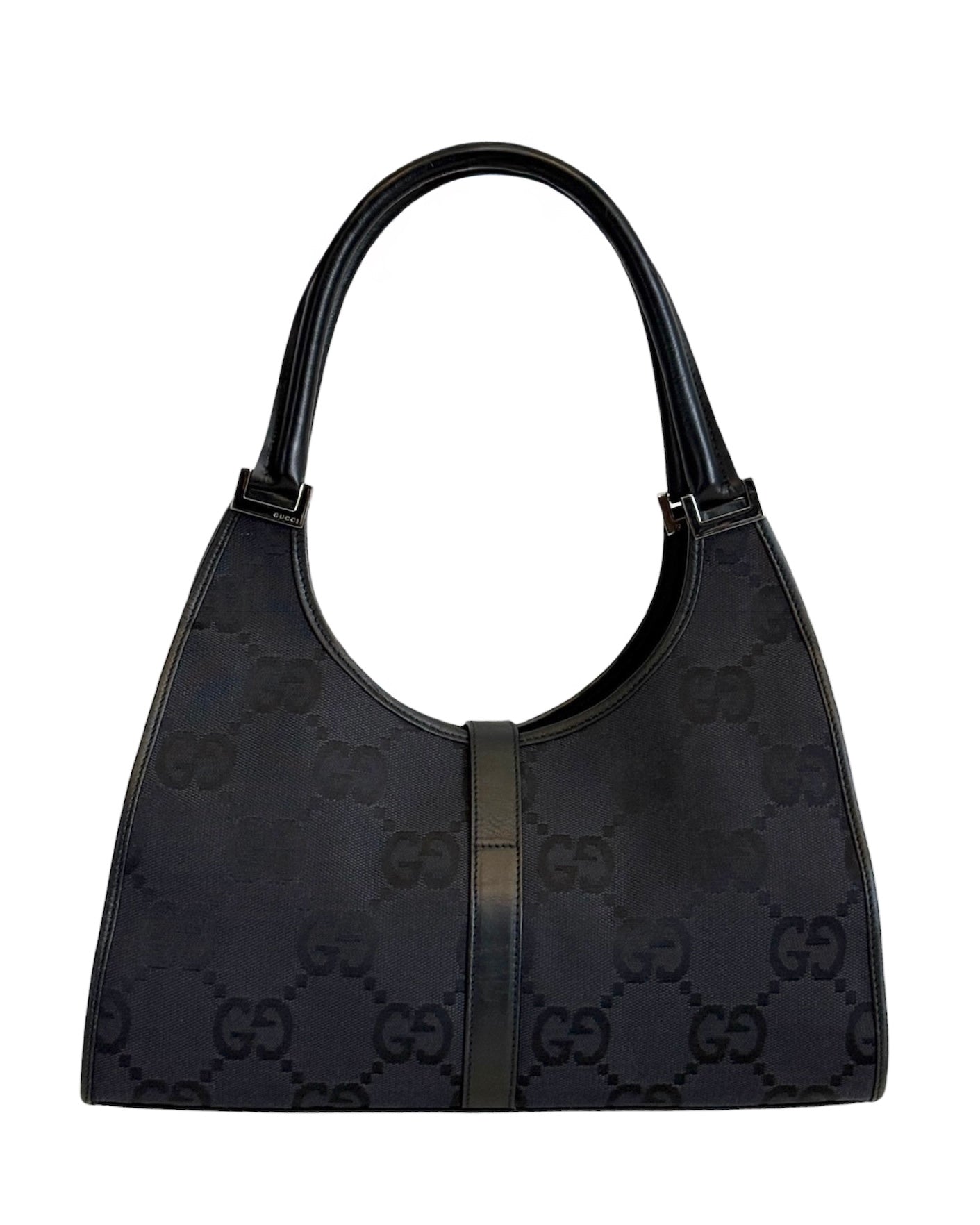 Gucci Vintage Black Jumbo GG Monogram Medium Jackie Shoulder Bag