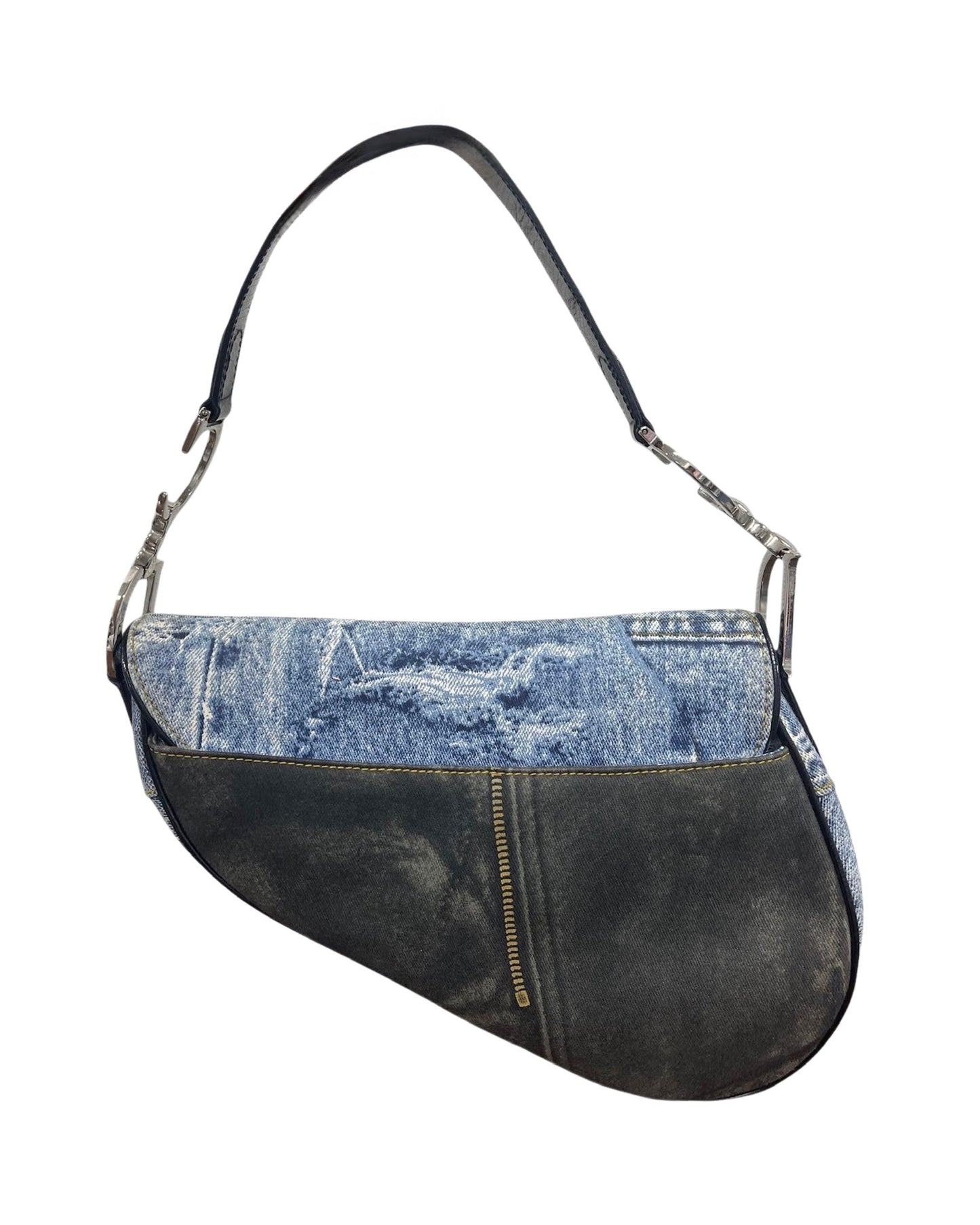 Dior Vintage 2001 Blue Denim Speedway Medium Saddle Bag