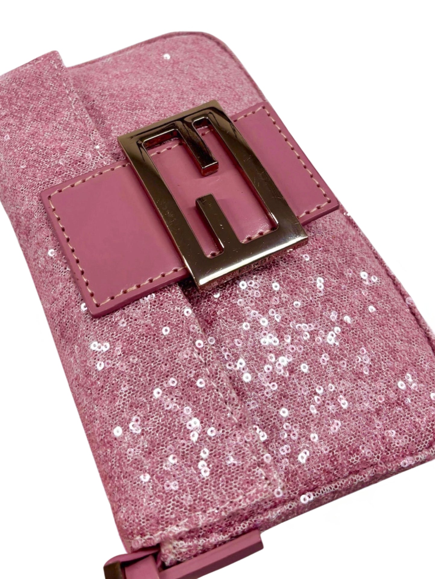 Fendi Vintage Pink Sequin Mini Shoulder Baguette Bag