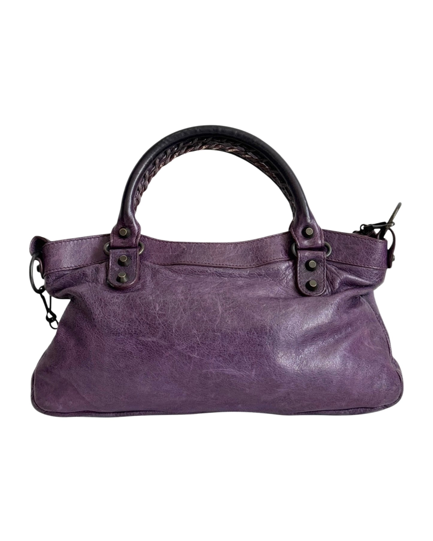 Balenciaga Dark Purple Leather Small Classic Motocross City Bag