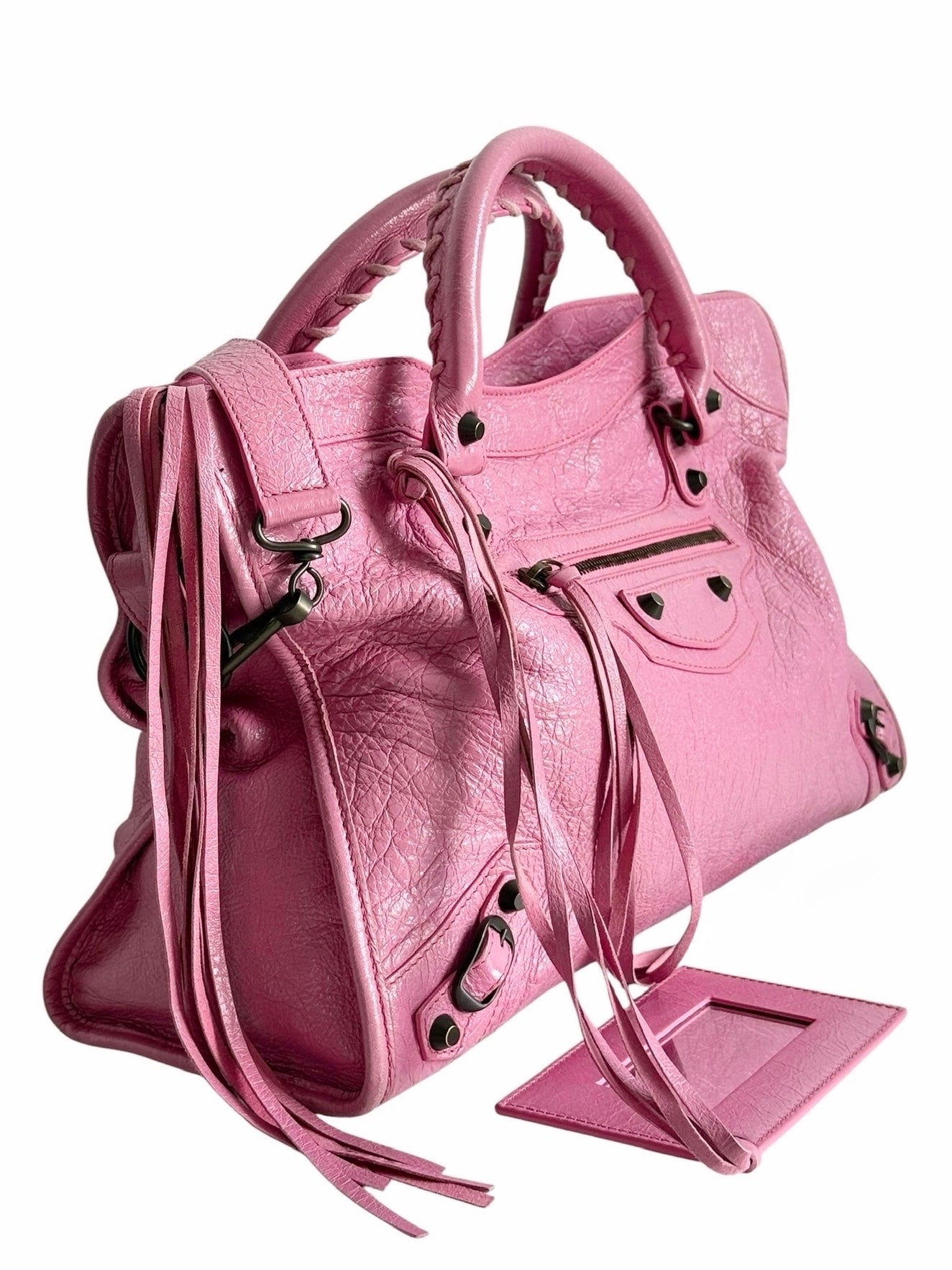 Balenciaga Bubblegum Pink Leather Classic Medium Motocross City Bag