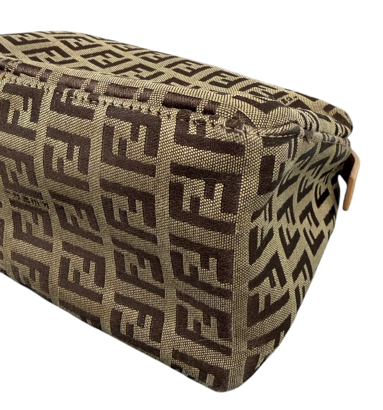 Fendi Vintage Light Brown Zucchino Zucca Monogram Mini Top Handle Pochette Bag